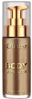 firstfly body highlighter containing smmooth shimmer glow liquid foundation and light reflecting pearl pigments in a bottle.